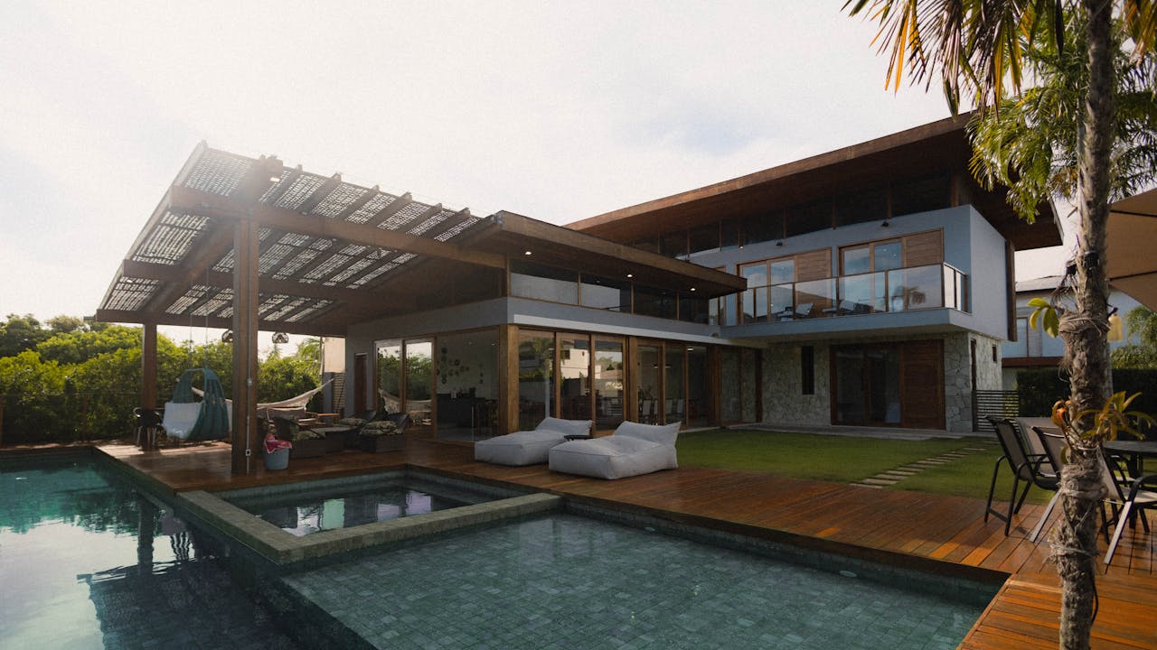 Free stock photo of coconut tree, green grass, luxury interior